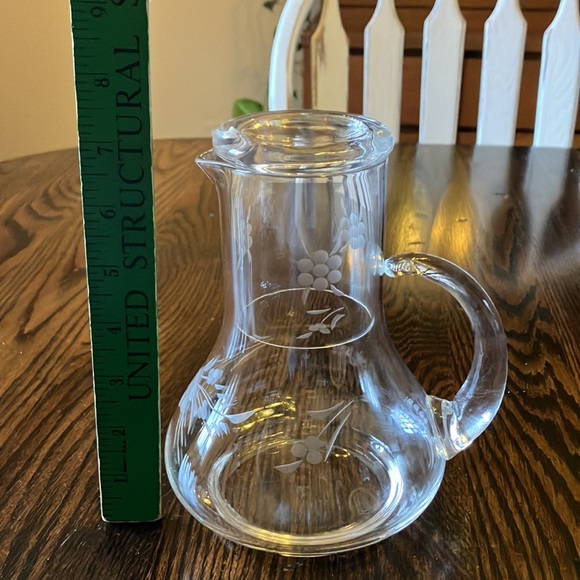 Vintage Side-table Etched Glass Pitcher and Glass - Picture 3 of 7